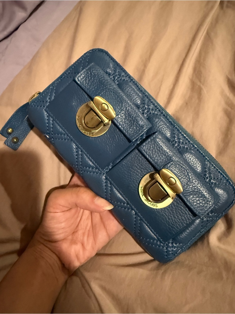 Gently used - Marc Jacobs look alike Quilted Blue Leather Zip Wallet